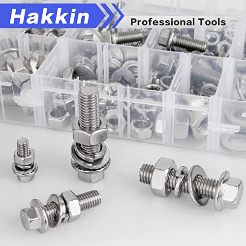 Hakkin 232Pcs Flange Hex Bolts and Nuts Kit M6 M8 M10 Metric Bolt Assortment, 304 Stainless Steel Metric Hex Bolt, M6-1.0 M8-1.25 M10-1.5 Flange Screw Set Nuts and Bolts Assortment Kit - size: H. M6 M8 M10