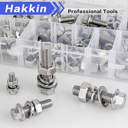 Hakkin 232Pcs Flange Hex Bolts and Nuts Kit M6 M8 M10 Metric Bolt Assortment, 304 Stainless Steel Metric Hex Bolt, M6-1.0 M8-1.25 M10-1.5 Flange Screw Set Nuts and Bolts Assortment Kit - size: H. M6 M8 M10