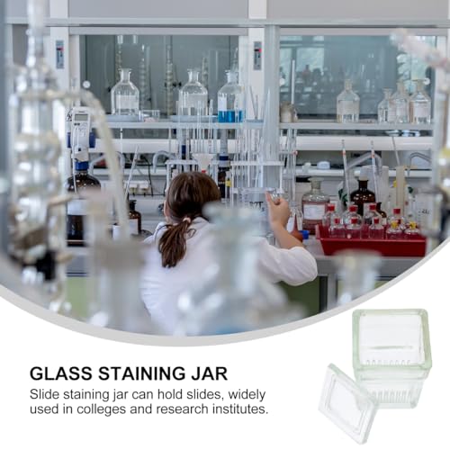 Mipcase Glass Staining Jar with Lid 9-Slide Capacity Transparent Coplin Staining Tank for Laboratory Chemical Resistant 3.93X2.55X2.36 Inch - size: 10X6.5X6CM