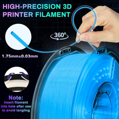 PLA+ 3D Printer Filament, Glow in The Dark Filament 1.75mm, Long-Lasting Glow & High-Brightness, Luminous Blue Bright 3D Printing Filament for Most 3D Printer - 1kg Spool(Glow Blue) - color: Blue