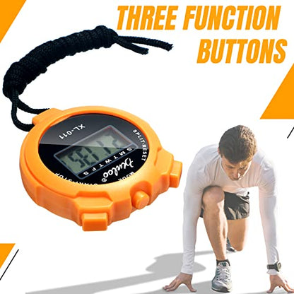 TOODOO 12 Pack Multi Function Digital Stopwatch Timer Bulk Sports Stopwatch with Lanyard Plastic Display Waterproof Date Time Alarm Timer for Coaches Fitness Referees - color: Orange