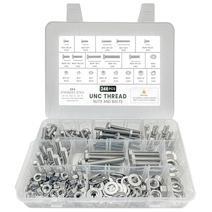 246 Hex Bolts, Nuts, Washers Assortment Kit, 304 Stainless Steel