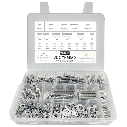 246 Hex Bolts, Nuts, Washers Assortment Kit, 304 Stainless Steel