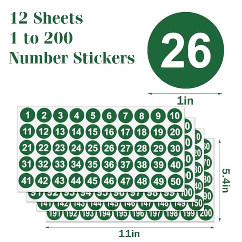 12 Sheets 1 Inch Number Stickers 1-200 Number Stickers 3 Sets Green Self-Adhesive Consecutive Sticker Numbers Vinyl Numbered Labels Inventory Stickers Decal for Indoor Outdoor Storage Organizing - color: Green,1",3sets(1-200)