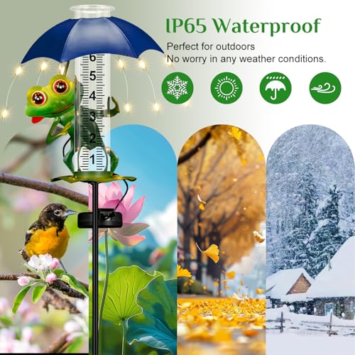 Rain Gauge Outdoor, Frog Rain Gauges with LED Solar Lights - color: Frog