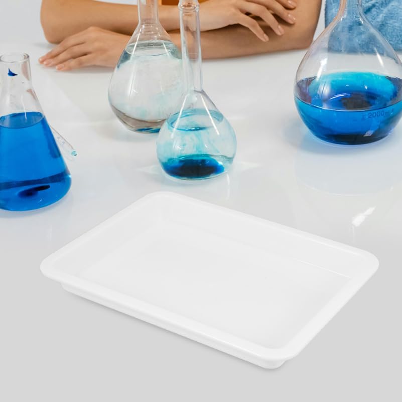 Lurrose Lab Trays Plastic, 4 Pack Acid and Alkali Resistant Chemical Reagent Containment Pan, Leak-Proof Lab Storage Basin for Classroom Science Experiments, 9.7 x 7.3 Inch