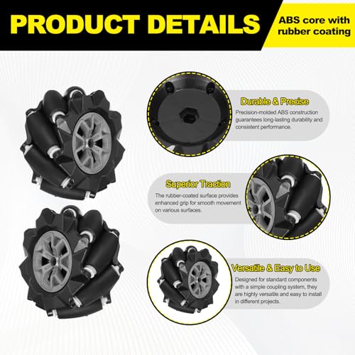 MECCANIXITY Mecanum Wheels Set 97mm / 3.82 Omnidirectional Wheels Black