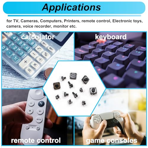 TWTADE 250PCS 4 Pin Momentary Micro Tactile Push Button Switch 20 Values 6 x 6mm and 12 x 12mm Tact Switch Assortment Kit QC-20V-4P - color: Black-4 Pin/250Pcs