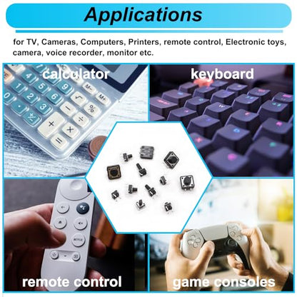 TWTADE 250PCS 4 Pin Momentary Micro Tactile Push Button Switch 20 Values 6 x 6mm and 12 x 12mm Tact Switch Assortment Kit QC-20V-4P - color: Black-4 Pin/250Pcs