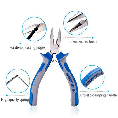 SPEEDWOX Long Nose Pliers Wire Cutters 5 Inches Micro Side Cutting with Spring Fine Pliers Precision Small Jewelry Making Tool Serrated Jaws Professional Handle Craft Chrome Vanadium Steel - style: 5" Long Nose Plier