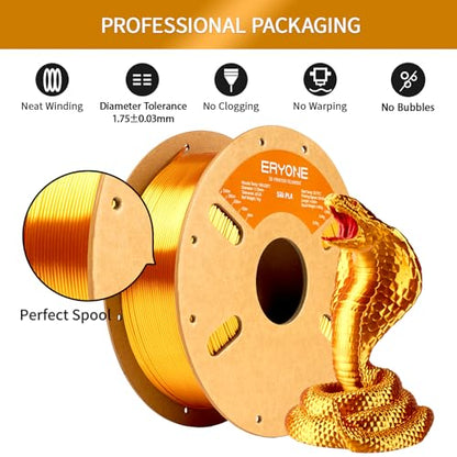 ERYONE Silk PLA Filament for 3D Printer 1.75mm +/- 0.03mm, 2KG Cardboard Spool, Silk Liquid Gold - color: 2*1kg Silk Liquid Gold, size: Silk Pla-2kg