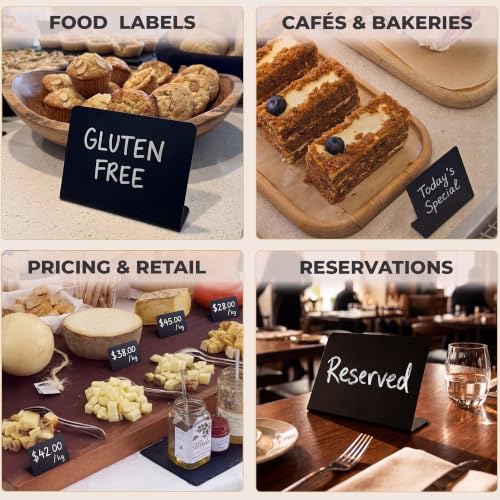 10 Pack Mini Chalkboard Signs 3x4 inch – Erasable Food Signs for Buffet - Catering - Bakeries & Parties - Small Black Chalkboard Labels - Tabletop Displays & Wedding Chalk Board Name Plates - style: L10