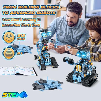 OKKIDY Robot Building Toys for Kids, 4-in-1 Rechargeable Remote Control RC Robotics STEM Building Block Kit RC Wall/Engineer Robot Toys for Boys Girls Ages 6 7 8 9 10 11 12+ (813PCS)