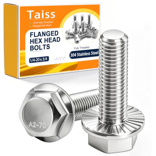 Taiss 30PCS 1/4-20 x 3/4 Flanged Hex Head Bolts 304 Stainless Steel,Flange Hexagon Screws Fully Threaded 1/4 Stainless Steel Bolts,1/4 Bolt - color: SS 1/4-20 x 3/4"