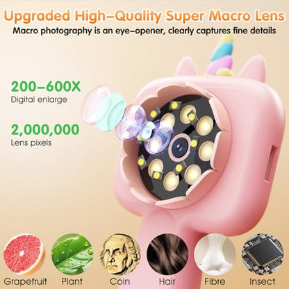 Kids Microscope, 2.4" Screen 600X Handheld Digital Microscope for Kids - color: pink