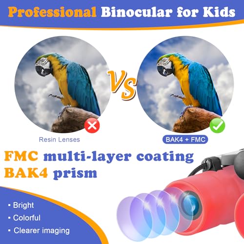 Real Binoculars for Kids Gifts for 3-12 Years Boys Girls 8x21 High-Resolution Optics Compact Toy Binocular for Bird Watching,Travel, Camping - color: Rose