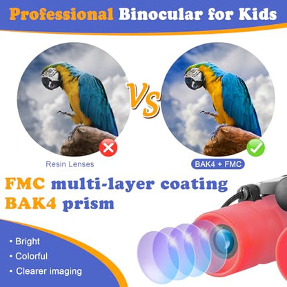 Real Binoculars for Kids Gifts for 3-12 Years Boys Girls 8x21 High-Resolution Optics Compact Toy Binocular for Bird Watching,Travel, Camping - color: Rose