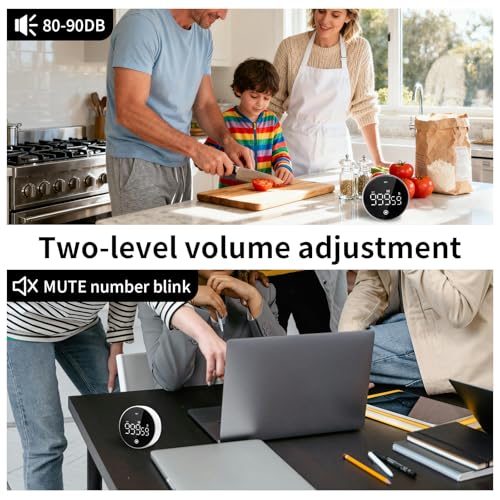 Digital Kitchen Timer, Magnetic Visual Countdown Countup Timer with Large LED Display, Adjustable Volume, Easy for Seniors and Kids, for Cooking, Classroom, Fitness, Study (White) - color: White