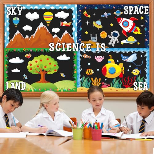 Science Bulletin Board Decorations Science is Everywhere Classroom Bulletin Board Set Sky Space Land Sea Theme Paper Cut Outs for Back to School Classrooms Office Home Decor Wall Door Supplies