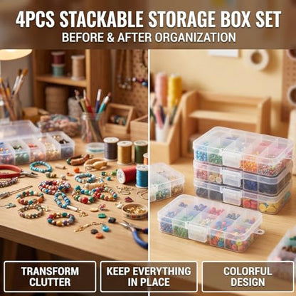 4-Pack 40-Grid White Plastic Organizer Boxes, Stackable Craft Storage Cases - color: 4pcs- White