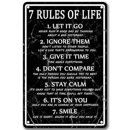 Motivational Quotes Metal Tin Sign 7 Rules Of Life Wall Art For Men Motivational Poster Read Signs Inspirational Posters For Classroom High School Motivational Posters For Bedroom Boys Room Home - color: White，Black