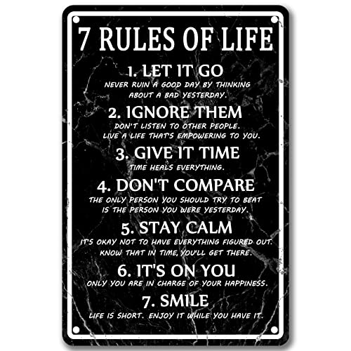 Motivational Quotes Metal Tin Sign 7 Rules Of Life Wall Art For Men Motivational Poster Read Signs Inspirational Posters For Classroom High School Motivational Posters For Bedroom Boys Room Home - color: White，Black