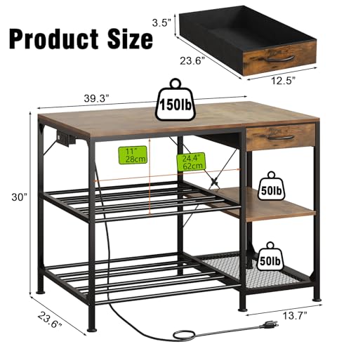 3D Printer Stand with Drawer&Outlet,3D Printer Table with Filament Storage - color: Brown