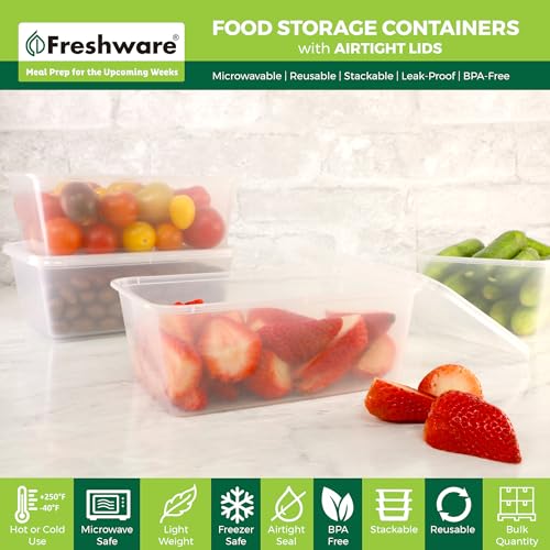 Freshware Food Storage Containers [50 Set] 34 oz Plastic Deli Containers with Lids, Slime, Soup, Meal Prep Containers, BPA Free, Stackable, Leakproof, Microwave, Dishwasher and Freezer Safe - size: 34 oz - 50-Set