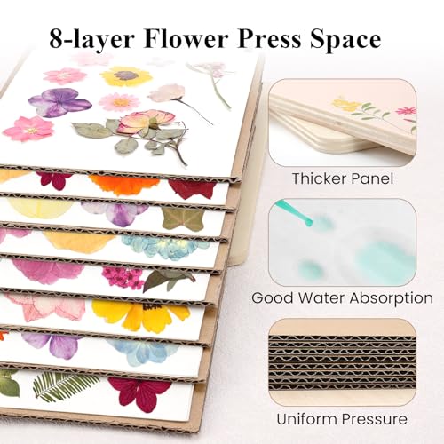 Aboofx Flower Press Kit, Craft Kits 8.6"x6.5" 8 Layers Wooden Flowers Pressing Kit for Crafts Pressed Flowers and Plant for DIY Art, Preservation for Bookmark Frame Wedding Flower Drying - size: 8.6" x 6.5" 8 Layers