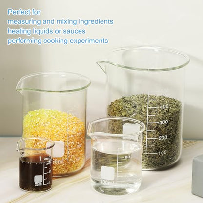 PATIKIL 200ml Glass Beaker, 2 Pack Measuring Glass Beaker Graduated Borosilicate Lab Cups Mug Low Form Heat Safe Transparent with Spout Label for Laboratory Science Kitchen Liquids - size: 200ml