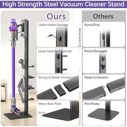 XIGOO Dyson Vacuum Stand with 4 Hooks 4 Shelves, Black - color: Black, size: 4 Hooks