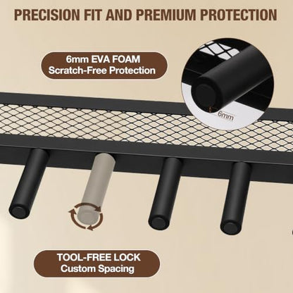 EmberGlow Multi-Guitar Stand with Top Display Shelf - Heavy Duty 24.5 lbs Metal Guitar Rack with Adjustable Spacing & Soft 6mm EVA Padding, Premium Instrument Holder for Acoustic, Electric, Bass, Ukulele, Model S (Brown) - color: Brown Shelf Board, size: