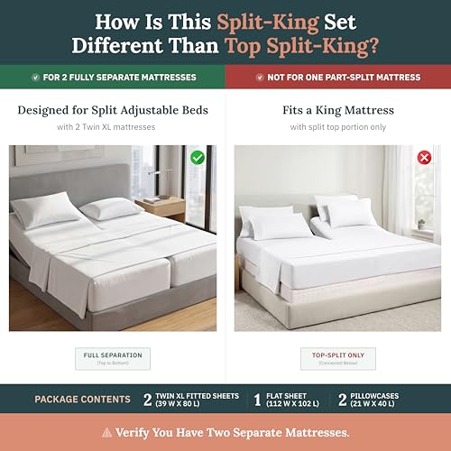 California Design Den 600 Thread Count Split King Sheets, 5 Pcs Set, White - color: 01 - Bright White, size: Split-King (Not Top-Split)