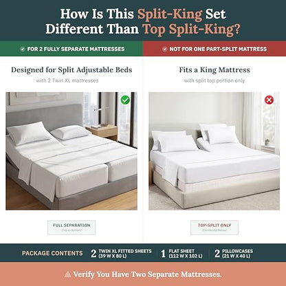 California Design Den 600 Thread Count Split King Sheets, 5 Pcs Set, White - color: 01 - Bright White, size: Split-King (Not Top-Split)