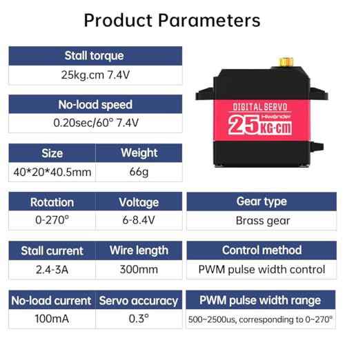 25KG RC Servo High Torque Servo Motors, Waterproof Full Metal Gear Steering Servo for RC Car Robotic Arms Robot DIY, Digital Servo with 25T Servo Horn, Control Angle 270° - style: 25KG-270°