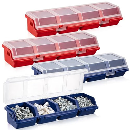 Hushee 4 Pcs Screw Organizer Box with Lid 4 Compartments, Blue, Red - color: Blue, Red