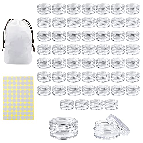 55Pcs 5Grams Sample Containers with Lids and Labels Small Mini Clear Acryli