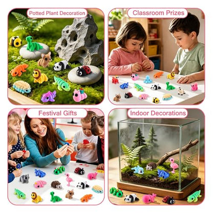 JOICEE 50Pcs 3D Printed Animals Articulated Flexible 3D Printed Fidget Toys - color: Pink