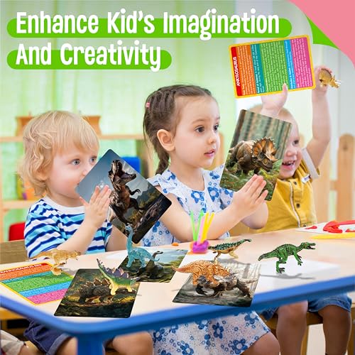 12 PCS Dinosaur Figurines with 12 Introducing Flashcards, Portable Dinosaur Figurines Montessori Toys Science Educational Matching Game for Homeschool Preschool Toddler Kids - style: Dinosaur set (including card)