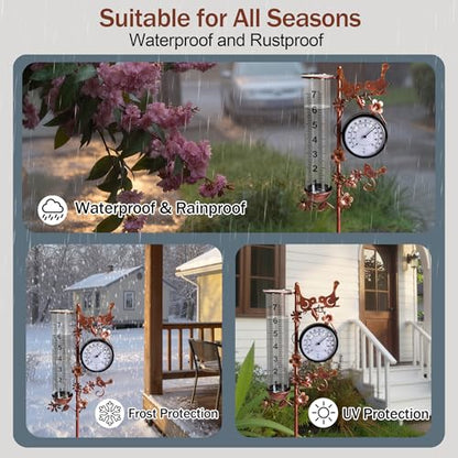 Rain Gauge Outdoor with Thermometer, Accurate & Easy to Read - color: Copper Hummingbird
