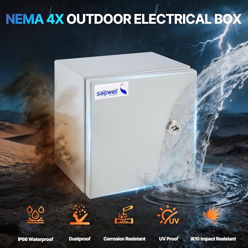 8x8x6 NEMA 4X Electrical Enclosure Metal Outdoor Enclosure Box - size: 8"H × 8"W × 6"D