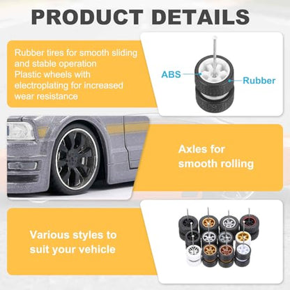 MECCANIXITY 4 Set 1/64 Wheels and Tires Set, Real Riders Rims Includes Axles for RC Diecast Car DIY Model, White Rims - color: White Rims