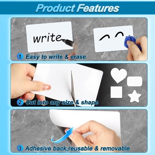 12 Pack Dry Erase Sticky Notes 3x5 inch Reusable Whiteboard Stickers Mini Dry Erase Sticky Notes Removable Sticky Labels with Wipe Cloth for Labels, Lists