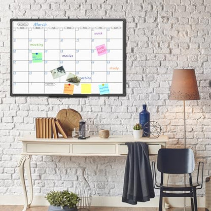 JILoffice Dry Erase Calendar Whiteboard - Magnetic White Board Calendar Monthly 36 X 24 Inch, Black Aluminum Frame Wall Mounted Board for Office Home and School - color: Black, size: 36"W x 24"H