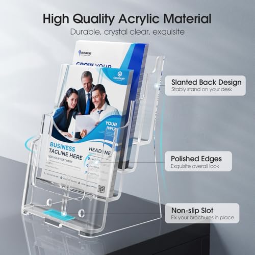 MaxGear 4 Tier Brochure Holder, 8.5 x 11, Removable Divider, 2 Pack - size: 8.5"x11"-4 Tier