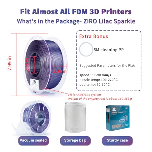 ZIRO Slow Color Gradient 1.75mm PLA, Fit Most 3D Printer, Lilac Sparkle - color: Lilac Sparkle