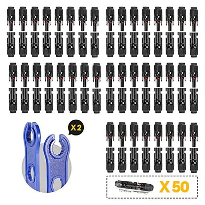BougeRV 100 PCS 10AWG Solar Connectors with Spanners IP67 Waterproof - size: 50 Pairs 10AWG Male/Female & 1 pair of spanners
