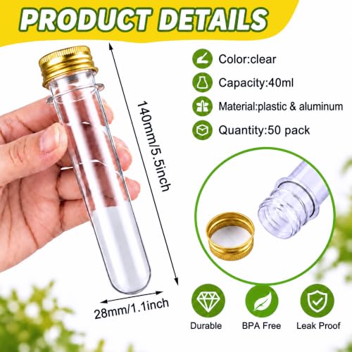 50 Pcs Halloween Candy Tubes Clear Plastic Test Tubes Screw Caps, Gold - color: Gold