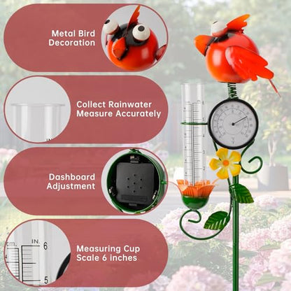 Joint Honglin Metal Adorable Bird Rain Gauge with Outdoor Temperature - color: Blue