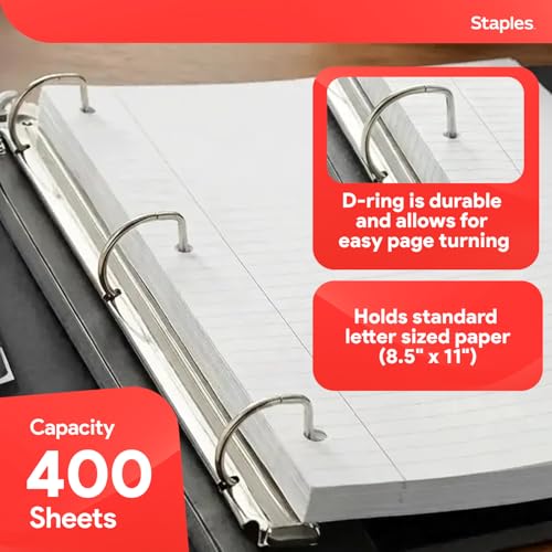 Staples Heavy-Duty 1.5-Inch D-Ring Binder, Black, 400 Sheets - color: Black, size: 1.5-Inch